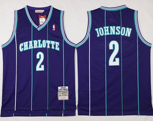 Mitchell And Ness Hornets #2 Larry Johnson Purple Throwback Stitched ...