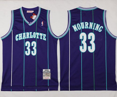 Mitchell And Ness Hornets #33 Alonzo Mourning Purple Throwback Stitched ...